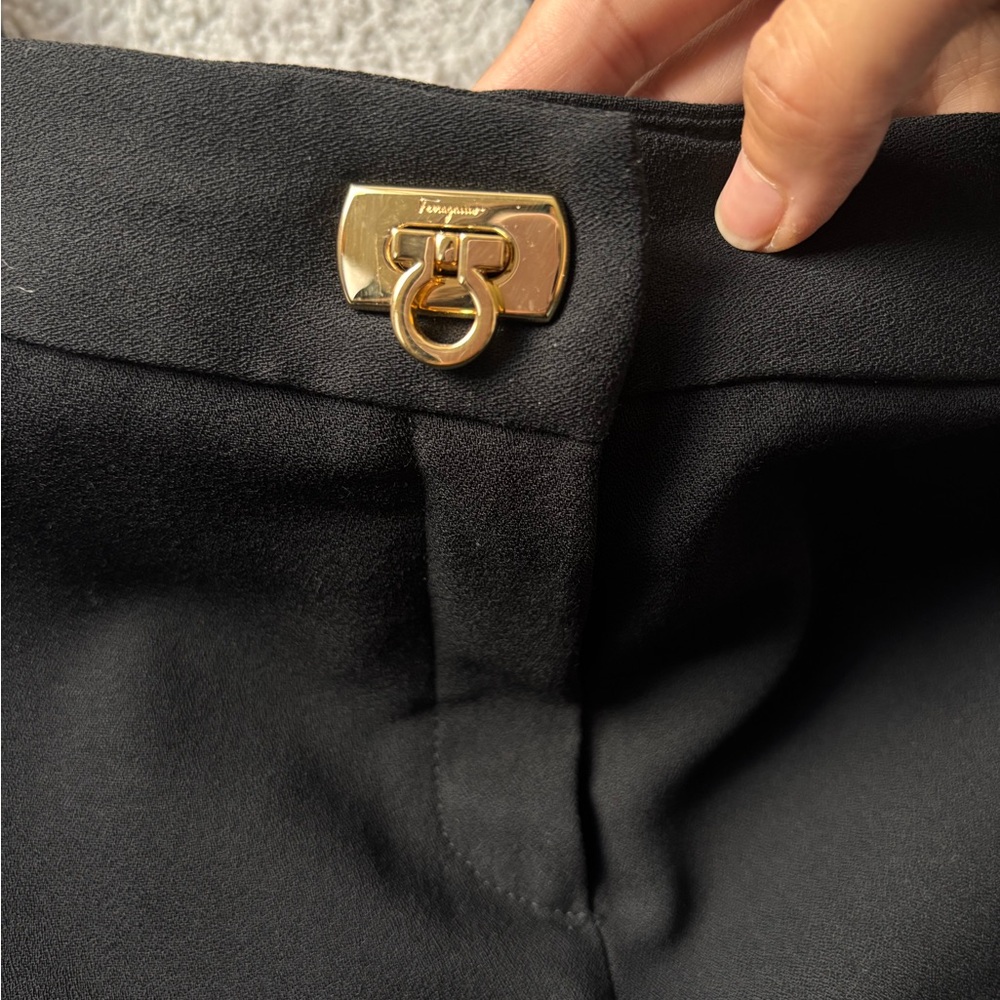 Salvatore Ferragamo Black Pants with Gold Gancini Logo Buckle